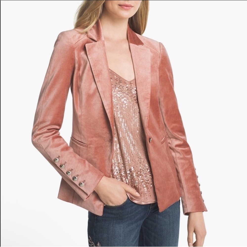 White House Black Market Plush Pink Velvet Long Sleeve Blazer size 0